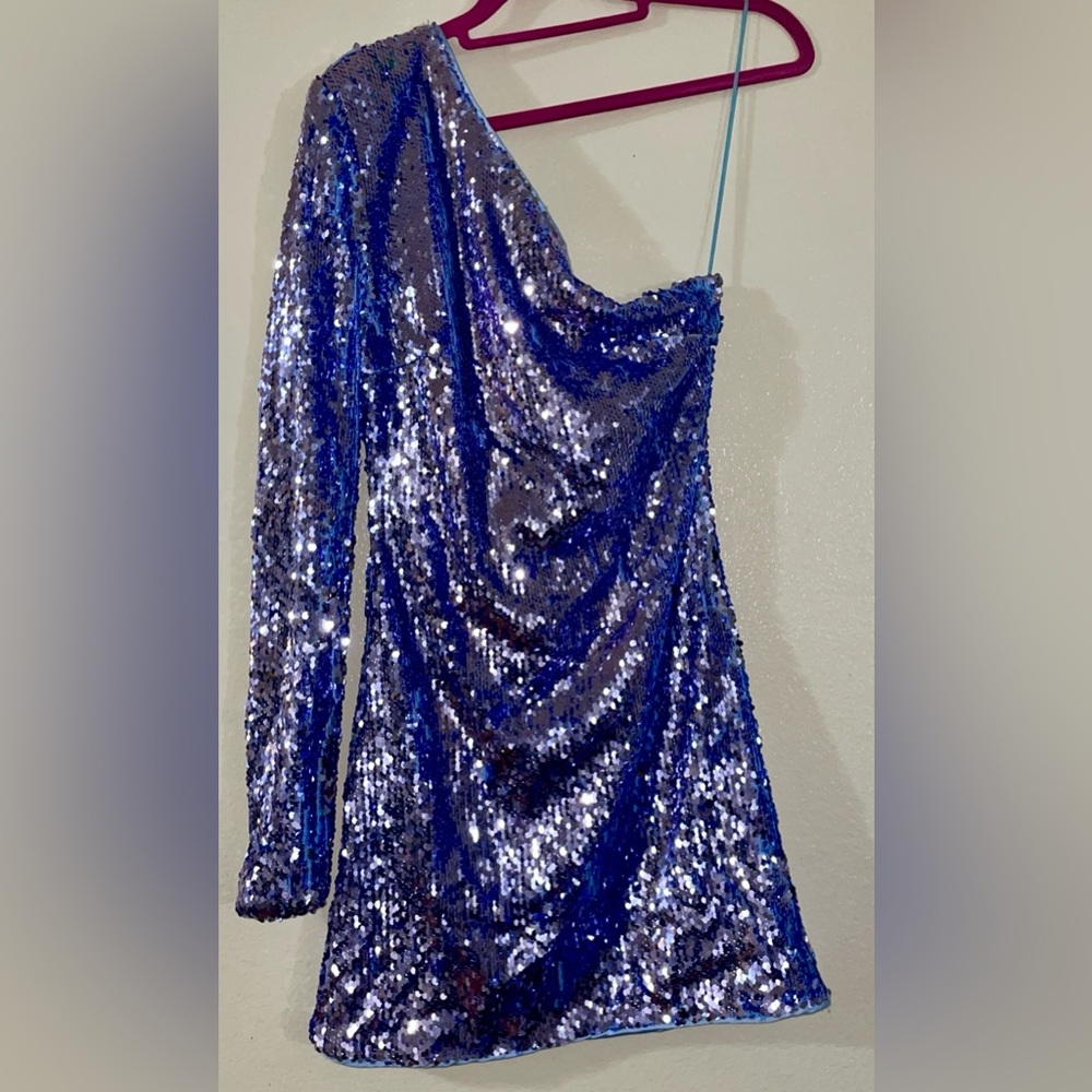 Bardot Purple Ruched Sequin One Shoulder Dress